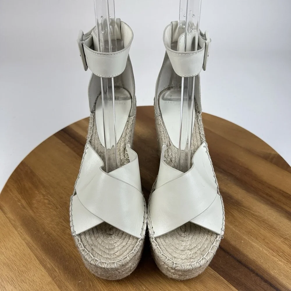 Womens Marc Fisher LTD Able Espadrille White Platform Wedge Sandals Size 9 M EUC